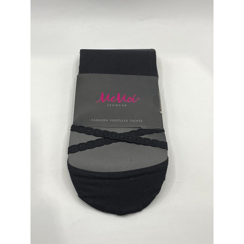MEMOI Women's Black Solid Semi Sheer Criss-Cross Cutout Foot Tights SZ S/M